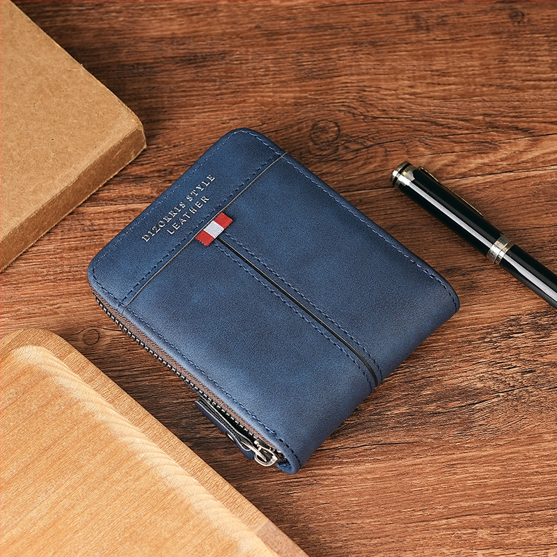 Vyriska piniginė su užtrauktuku, trumpas horizontalaus dizainas, monetų skyrius, išplečiamas skyrius, PU medžiaga