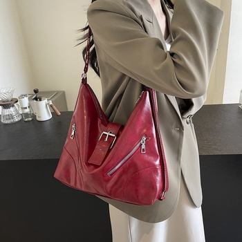 Γυναικεία PU Tote τσάντα — Στυλ δρόμου, Μεγάλη χωρητικότητα, Φερμουάρ, Οριζόντιο τετράγωνο σχήμα