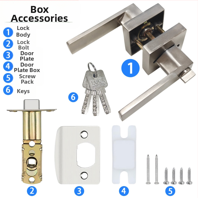 Алуминиева сплав ключалка за врата с дръжка – квадратен корпус, масивна конструкция, механизъм с три полюса, за врати на спалня и баня