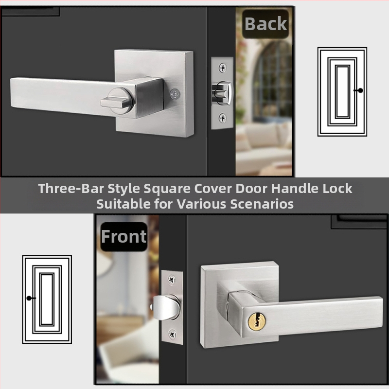 Алуминиева сплав ключалка за врата с дръжка – квадратен корпус, масивна конструкция, механизъм с три полюса, за врати на спалня и баня