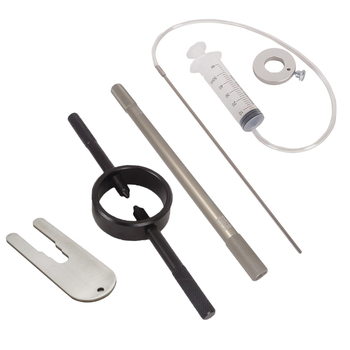 Elülső villaolaj-injektáló 3 részes szerszámkészlet motorkerékpárhoz: tartalmazza a villa rugó nyomó és deflációs eszközt; anyag: műanyag+fém