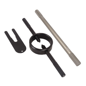 Σετ εργαλείων για την μπροστινή βίλα μοτοσικλέτας: 3 τεμάχια, περιλαμβάνει injector λαδιού για την μπροστινή βίλα, συμπιεστή ελατηρίου και εργαλείο εκφόρτισης; Υλικό: πλαστικό+μεταλλικό