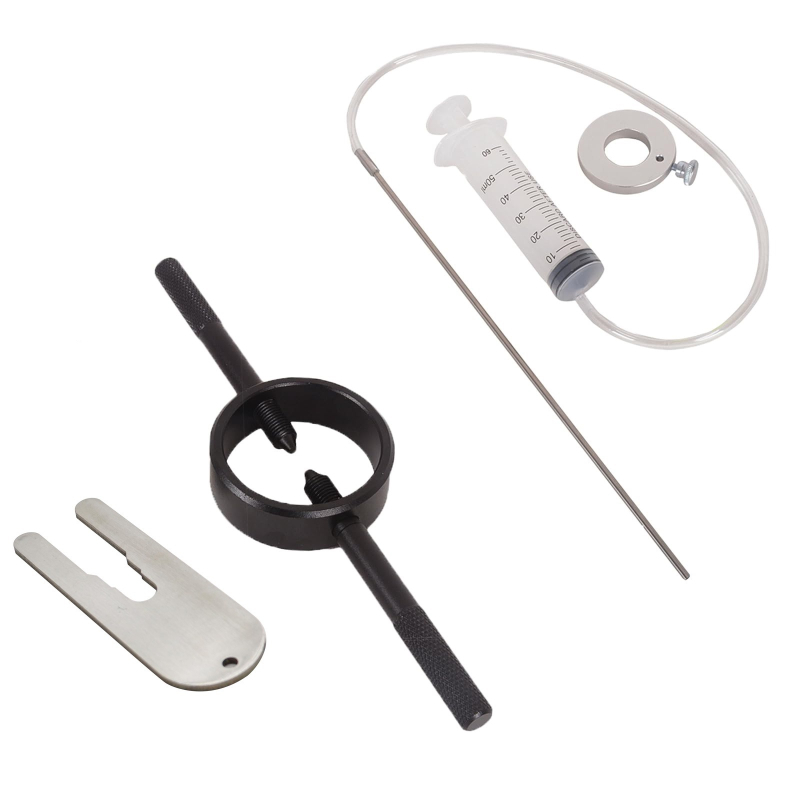 Elülső villaolaj-injektáló 3 részes szerszámkészlet motorkerékpárhoz: tartalmazza a villa rugó nyomó és deflációs eszközt; anyag: műanyag+fém