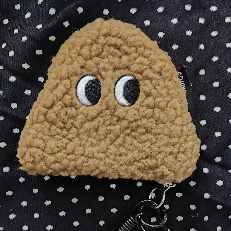 Pliušinė monetų piniginė ryžių kamuoliuko formos su užtrauktuku, mini trikampio formos rankinė, gaivus ir saldus stilius, poliesterio pamušalas