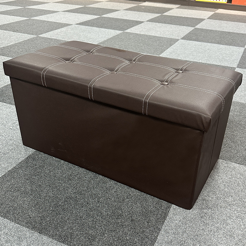 Кожена сгъваема табуретка за съхранение, правоъгълна, капацитет 110 л, товароподемност 150 кг