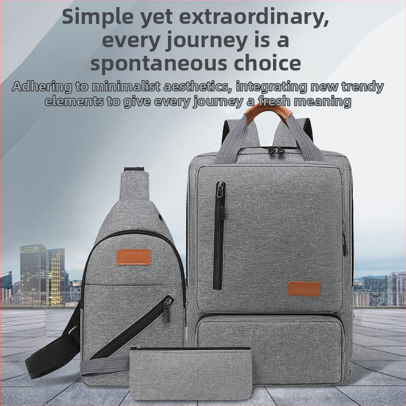 Σετ τριών σακιδίων για ταξίδι με θήκη για φορητό, unisex χαλαρό επιχειρηματικό σακίδιο, ύφασμα Oxford, χωρητικότητα 20–35L, διπλοί ιμάντες ώμου