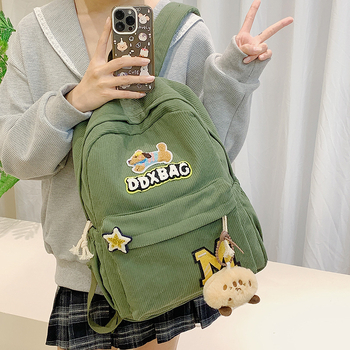 Corduroy σακίδιο πλάτης με ζωϊκό μοτίβο, μεγάλη χωρητικότητα 20–35 L, καμπύλες ιμάντες ώμου, αστικός μινιμαλισμός, για σχολείο