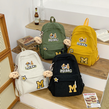 Corduroy σακίδιο πλάτης με ζωϊκό μοτίβο, μεγάλη χωρητικότητα 20–35 L, καμπύλες ιμάντες ώμου, αστικός μινιμαλισμός, για σχολείο