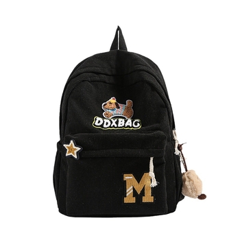 Corduroy σακίδιο πλάτης με ζωϊκό μοτίβο, μεγάλη χωρητικότητα 20–35 L, καμπύλες ιμάντες ώμου, αστικός μινιμαλισμός, για σχολείο