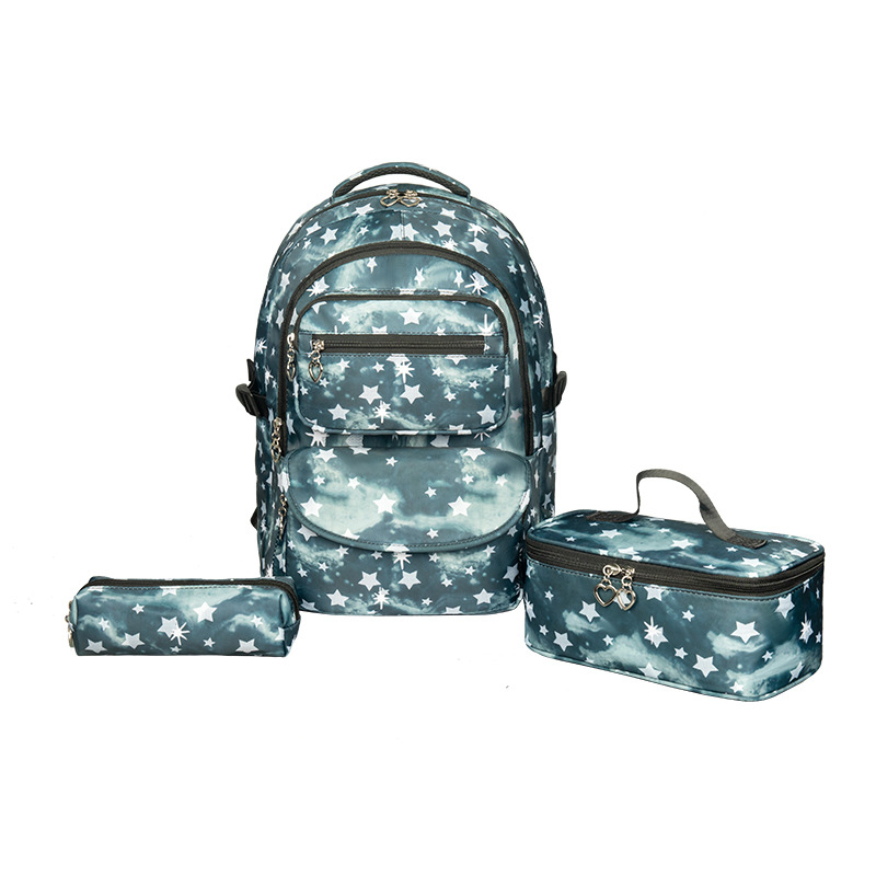 Rucsac școlar cu model geometric de stele pentru elevi de la începători și peste – Nailon, respirabil, impermeabil, rezistent la uzură, ușor
