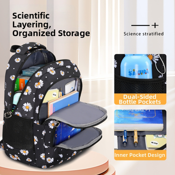 Τριμελές σετ σακιδίων σχολείου με σχέδιο χρυσάνθεμο, σακίδιο από Oxford ύφασμα, μεγάλος χώρος, unisex, για μαθητές 5–6 τάξης, μοντέρνο στυλ