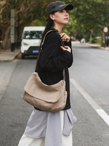 MJH Τσάντα από καμβά με φερμουάρ, αστικός μινιμαλισμός, μορφή dumpling, μεσαίου μεγέθους, εσωτερικές θήκες για κινητό και ταυτότητα, επένδυση πολυεστέρα