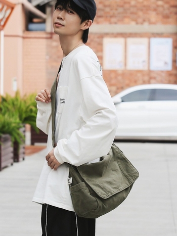 MJH Τσάντα από καμβά με φερμουάρ, αστικός μινιμαλισμός, μορφή dumpling, μεσαίου μεγέθους, εσωτερικές θήκες για κινητό και ταυτότητα, επένδυση πολυεστέρα