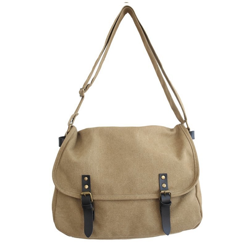 Vászon Messenger táska - városi minimalist stílus, flap zárás, vízszintes négyszög alakú forma, poliészter bélés, laptop rekesz