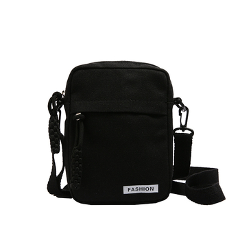 Τσάντα κινητού από καμβά με ιμάντα για τον ώμο — μικρή τετράγωνη, φερμουάρ, επένδυση πολυεστέρα, εσωτερικό τσεπάκι