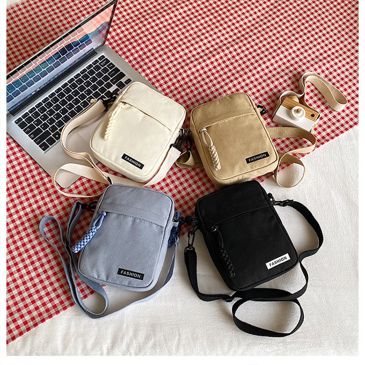Geantă de telefon din pânză, crossbody — mică pătrată, fermoar, căptușeală poliester, buzunar intern