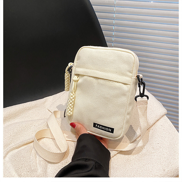 Geantă de telefon din pânză, crossbody — mică pătrată, fermoar, căptușeală poliester, buzunar intern