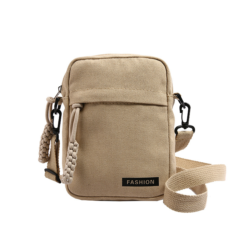 Geantă de telefon din pânză, crossbody — mică pătrată, fermoar, căptușeală poliester, buzunar intern