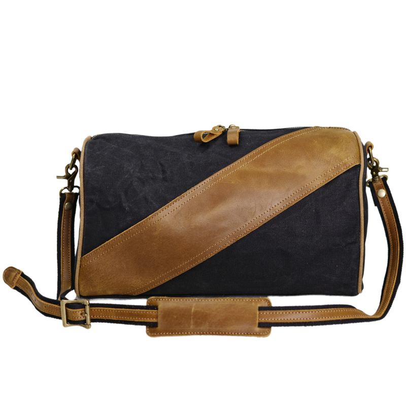 Geantă de bărbați din canvas, crossbody cilindrică, impermeabilă, încape un laptop de 12 inchi, MAKETINA/Mike Dina, model 5180