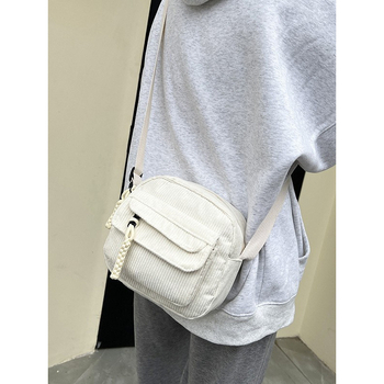 Γυναικεία τσάντα Corduroy, bucket bag, με φερμουάρ, επένδυση πολυεστέρα, θήκη για κινητό