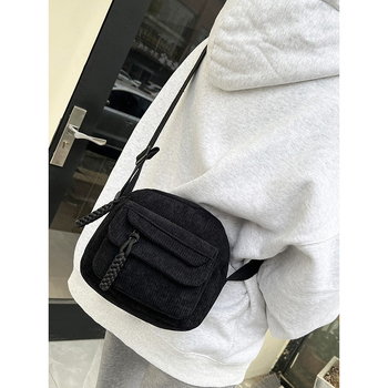 Γυναικεία τσάντα Corduroy, bucket bag, με φερμουάρ, επένδυση πολυεστέρα, θήκη για κινητό