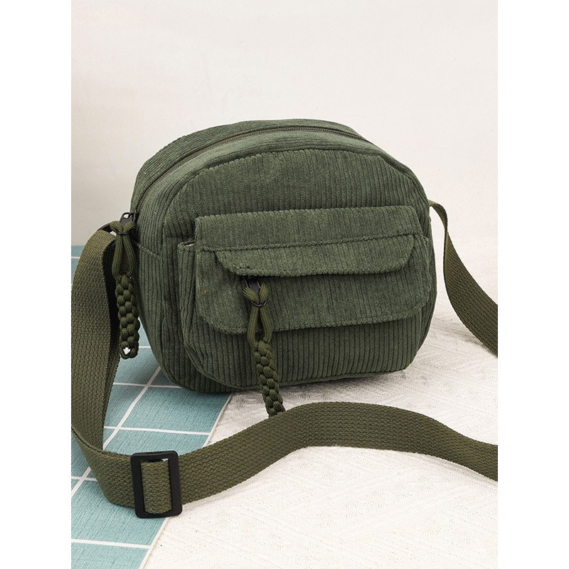 Ženska torba od corduroya, bucket stil, zatvaranje zatvaračem, poliester podstava, džep za telefon