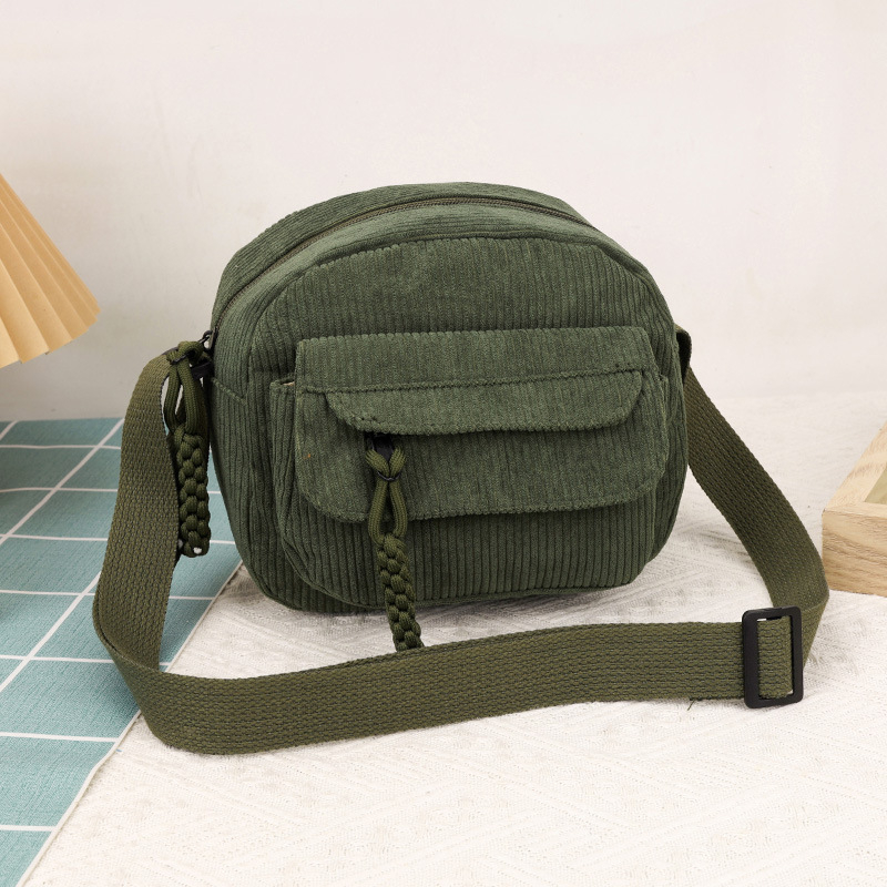 Ženska torba od corduroya, bucket stil, zatvaranje zatvaračem, poliester podstava, džep za telefon