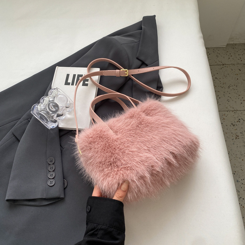 Geantă tote cu blană de vulpe artificială, crossbody, stil urban minimalist, formă orizontală pătrată, fermoar, buzunar intern pentru telefon