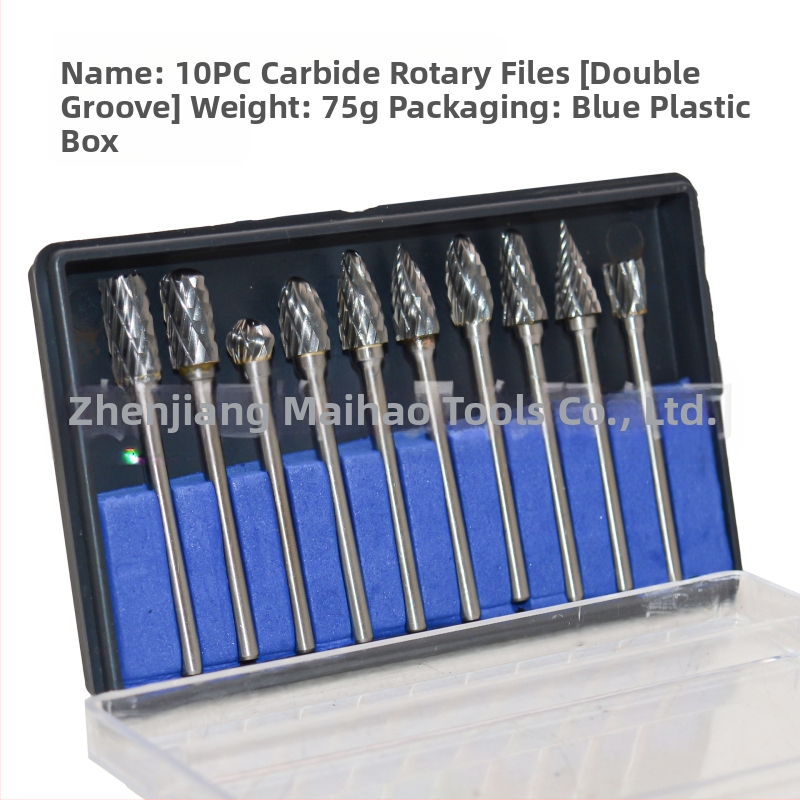 10 vnt. rotacinių failų rinkinys su vieno ir dviejų griovių, kieto lydinio volframo plieno frezavimo įrankis, CNC įrankis frezavimui, tinka plienui ir aliuminiui