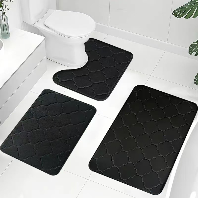 Covoraș de baie antiderapant din poliester, cu relief, formă pătrată, model solid, potrivit pentru baie, hol și balcon, stil modern minimalist