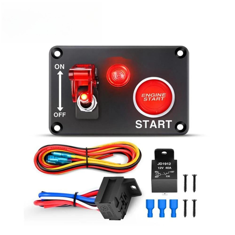 Панел за запалване със 2-в-1 рокер превключвател и реле, окабеляване, 20A, ≤50 мΩ контактно съпротивление, ≥100 MΩ изолационно съпротивление, 200000 цикли, CE сертифиран, за автомобили и RV