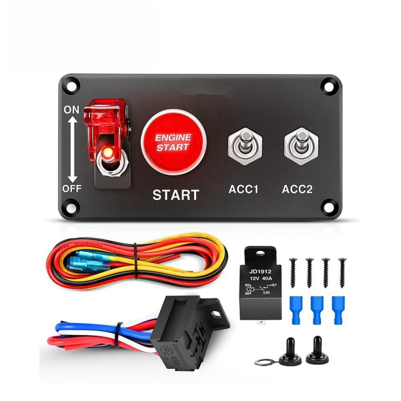 Панел за запалване със 2-в-1 рокер превключвател и реле, окабеляване, 20A, ≤50 мΩ контактно съпротивление, ≥100 MΩ изолационно съпротивление, 200000 цикли, CE сертифиран, за автомобили и RV