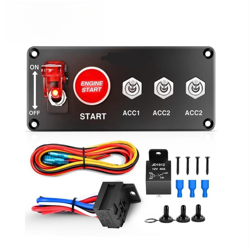Панел за запалване със 2-в-1 рокер превключвател и реле, окабеляване, 20A, ≤50 мΩ контактно съпротивление, ≥100 MΩ изолационно съпротивление, 200000 цикли, CE сертифиран, за автомобили и RV