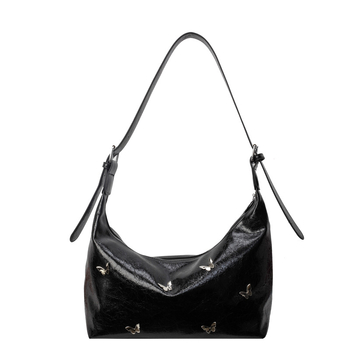 Τσαντάκι υπό μασχάλη με πλισέ πεταλούδας, PU υλικό, κλείσιμο με φερμουάρ, οριζόνιο τετράγωνο σχήμα, εσωτερική θήκη με φερμουάρ — street-style