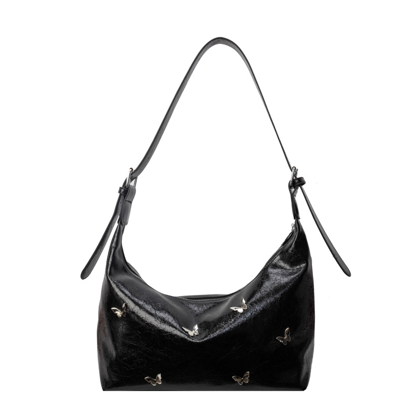 Torba ispod pazuha s plisiranim motivom leptira, PU materijal, zatvaranje na zip, horizontalni četverokutni oblik, unutarnja džep s zipom — street style