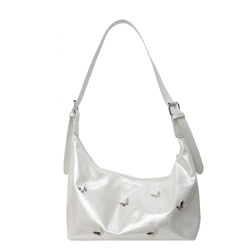 Torba ispod pazuha s plisiranim motivom leptira, PU materijal, zatvaranje na zip, horizontalni četverokutni oblik, unutarnja džep s zipom — street style