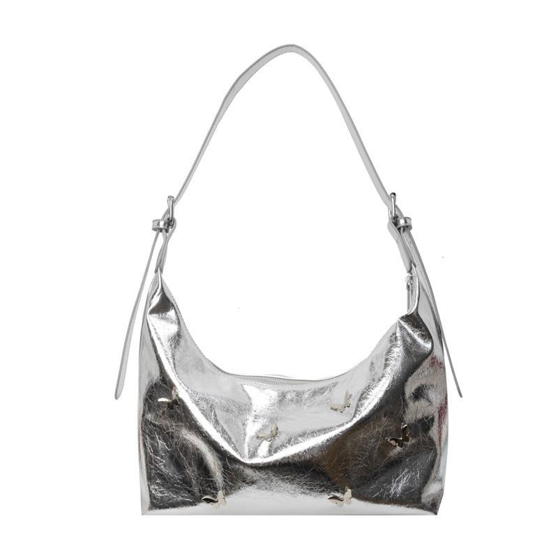 Torba ispod pazuha s plisiranim motivom leptira, PU materijal, zatvaranje na zip, horizontalni četverokutni oblik, unutarnja džep s zipom — street style