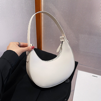 Τσαντάκι με σχήμα φεγγαριού από PU, φερμουάρ, θήκη κινητού, αστικός μινιμαλισμός, Καλοκαίρι 2024