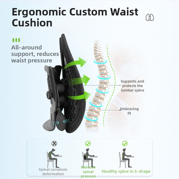 Лумбална опора за офис стол - пълнеж от паметен памук, калъф полиестер, едноцветна, подходяща за всички сезони, универсална съвместимост