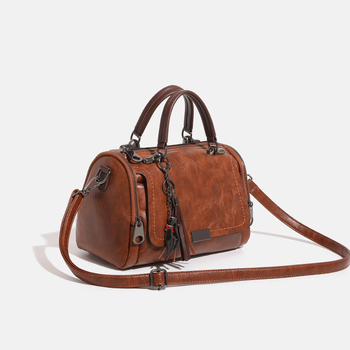 Τσάντα ώμου, Boston στυλ, PU υλικό, φερμουάρ, οβάλ σχήμα, εσωτερικές θήκες για τηλέφωνο και ταυτότητα