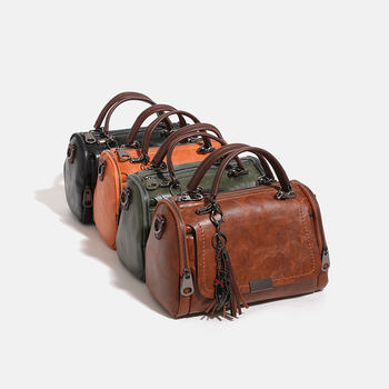 Τσάντα ώμου, Boston στυλ, PU υλικό, φερμουάρ, οβάλ σχήμα, εσωτερικές θήκες για τηλέφωνο και ταυτότητα