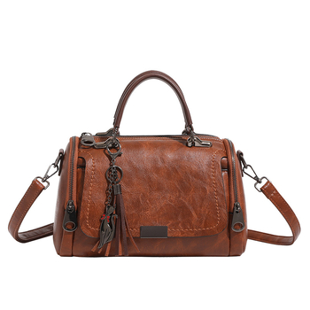 Τσάντα ώμου, Boston στυλ, PU υλικό, φερμουάρ, οβάλ σχήμα, εσωτερικές θήκες για τηλέφωνο και ταυτότητα