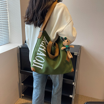 Τσάντα Tote από καμβά, στυλ δρόμου, κλείσιμο με φερμουάρ, οριζόντιο τετράγωνο σχήμα, επένδυση πολυεστέρα