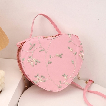 Širdies formos PU rankinė su nėrinių raštu, maža kosmetikos rankinė, pamušalas nailonas, užtrauktukas, vidinė ID kišenė