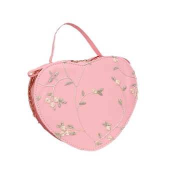 Širdies formos PU rankinė su nėrinių raštu, maža kosmetikos rankinė, pamušalas nailonas, užtrauktukas, vidinė ID kišenė
