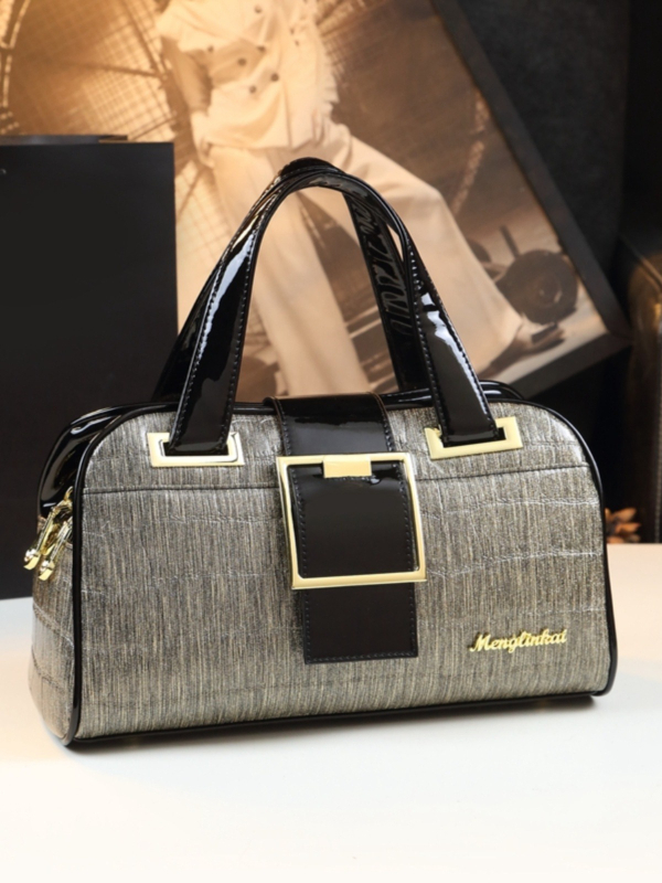 Ženska torbica od PU kože, Boston torba, jastučast oblik, zatvarač, poliester podstava, inspirirano književno-umjetničkim stilom