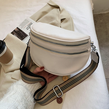 Τσάντα ώμου από PU, στρογγυλό σχήμα, φερμουάρ, επένδυση από νάιλον, στυλ δρόμου.