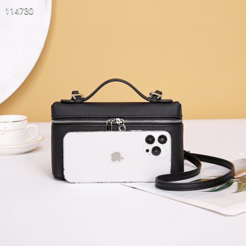 Gențiță de machiaj din piele autentică, formă pătrată orizontală, închidere cu fermoar, buzunar interior cu fermoar și buzunar pentru telefon, stil Street Trend