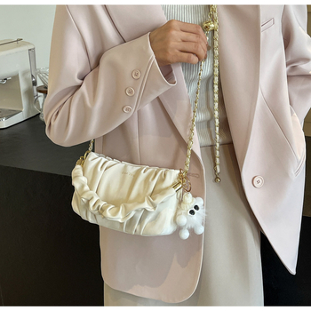 Τσάντα ώμου από PU, οριζόντια τετράγωνη σχήματος, με φερμουάρ, επένδυση πολυεστέρα, εσωτερική θήκη με φερμουάρ, διπλά λουριά