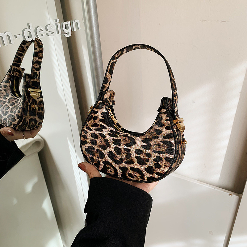 Torba od PU u obliku polumjeseca, leopard uzorak, ulični stil, zatvarač